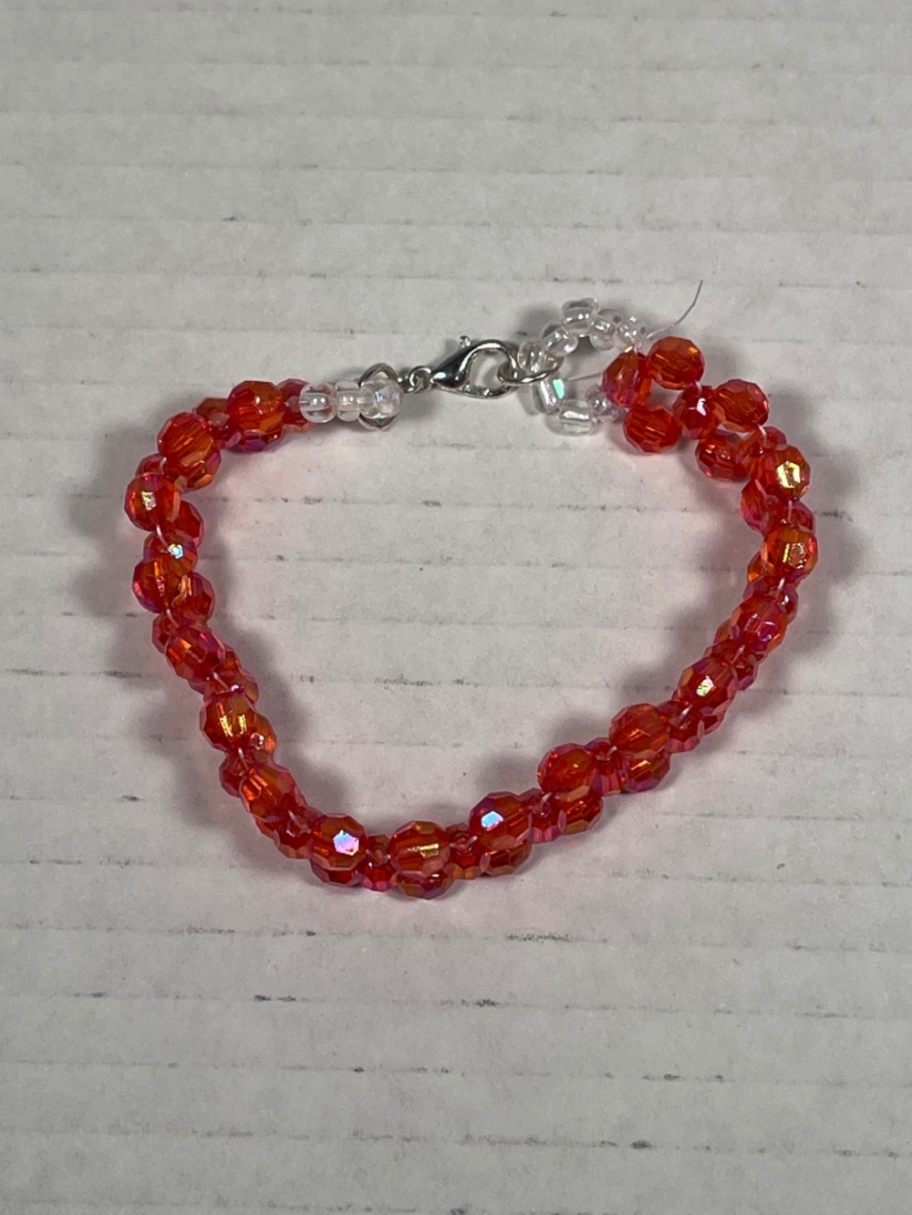 Red Cross Weave Acrylic Bead Bracelet ~7.50 inches